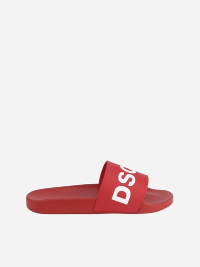 Shop Dsquared2 Rubber Slides With Contrasting Logo In Red