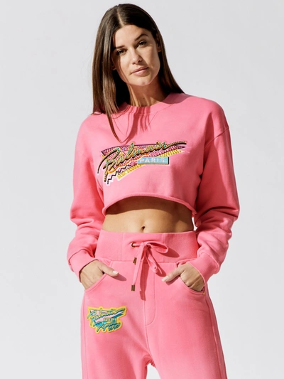 Shop Balmain Cropped Embroidered Tie-dye Sweatshirt - Obt Rose/multico - Size S In Obt Rose,multico