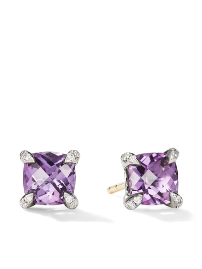 Shop David Yurman Sterling Silver Petite Chatelaine Amethyst And Diamond Stud Earrings In Purple