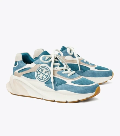 Tory Burch Sawyer Mixed Leather Trainer Sneakers In Brisk Blue / Denim/  Denim | ModeSens