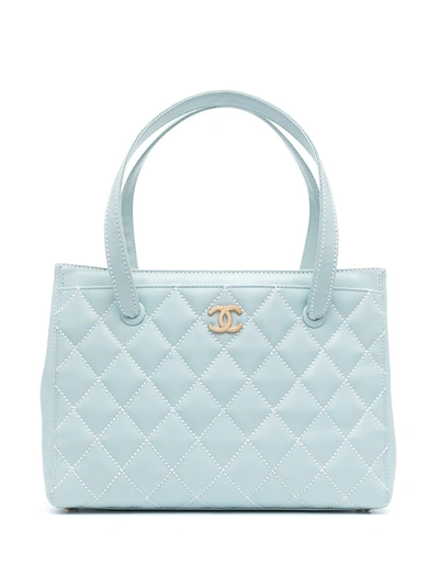 Pre-owned Chanel 2005 Wild Stitch Cc Tote Bag In Blue