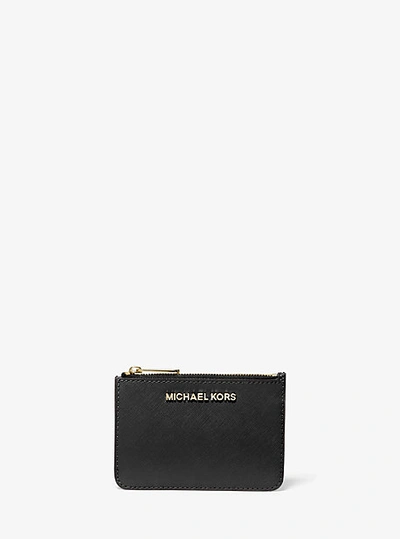 Michael Kors Jet Set Travel Small Saffiano Leather Coin Pouch In Black
