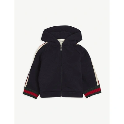 Shop Gucci Navy Web Striped Cotton Hoody 3-36 Months 0-3 Months