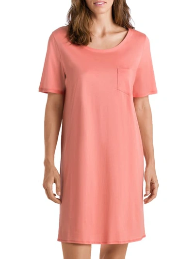 Shop Hanro Cotton Deluxe Knit Sleep Shirt In Carnation