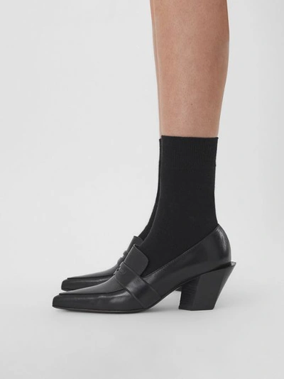 Shop Burberry Leather Heeled Loafers In Black