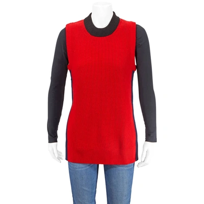 Shop Burberry Cable Knit Wool And Cashmere Vest In Military Red