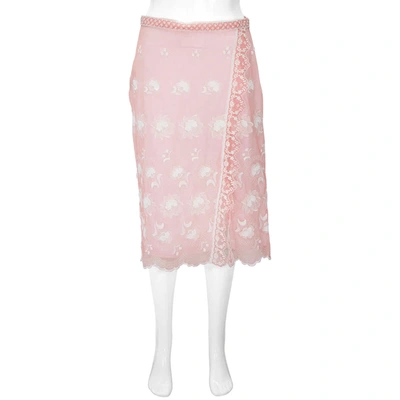 Shop Burberry Floral-embroidered Tulle Skirt In Rose Pink_white