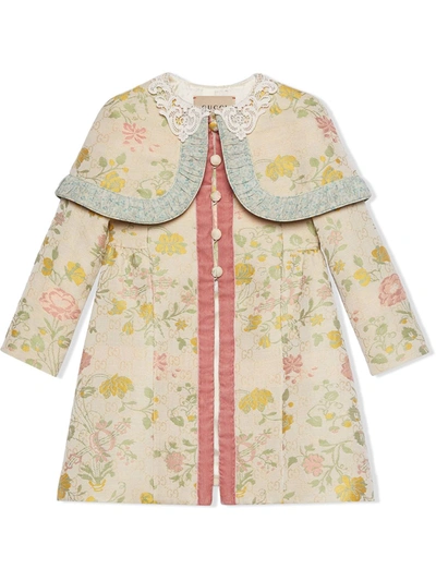 Shop Gucci Floral-embroidered Coat In Neutrals