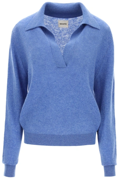 Shop Khaite Jo Cashmere Polo Sweater In Sky Blue