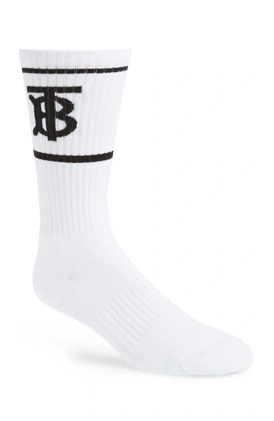 Shop Burberry Monogram Stripe Crew Socks In White