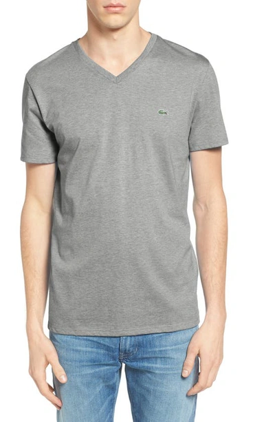 Shop Lacoste Regular Fit V-neck T-shirt In Silver Chine