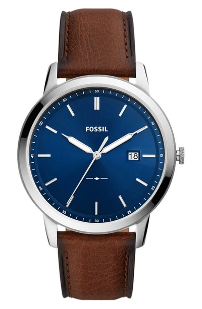 Shop Fossil Minimalist Solar Leather Strap Watch, 42mm In Brown