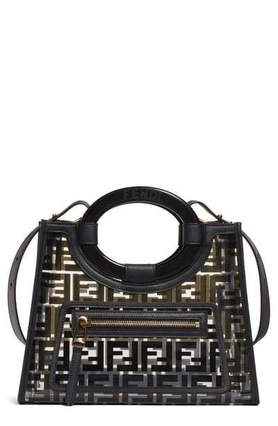 Shop Fendi Small Runway Logo Transparent Shopper In Nero/ Oro Soft