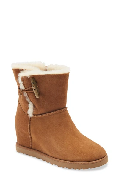 Shop Ugg Classic Femme Toggle Wedge Boot In Chestnut Suede