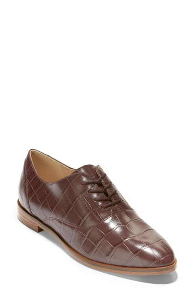 Shop Cole Haan Modern Classics Oxford In Mahogany Croc Print Leather
