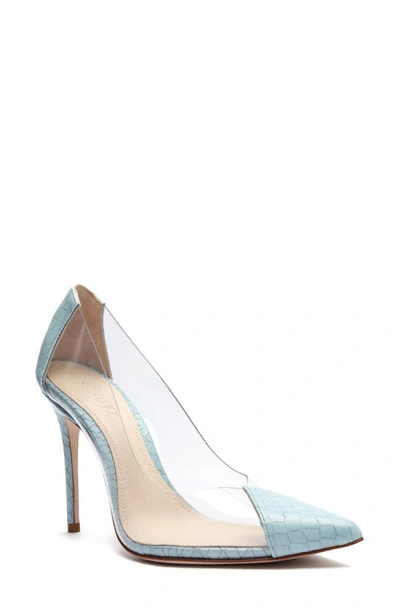 Shop Schutz Cendi Transparent Pointed Toe Pump In Transparent/ Wonder Blue