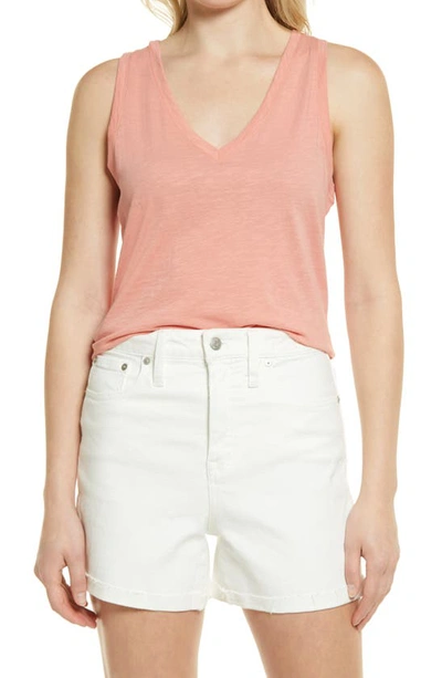 Shop Madewell Whisper Shout Cotton V-neck Tank In Faded Tulip