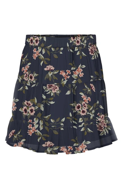 Vero Moda Kay Ruffle Chiffon Miniskirt In Navy Blazer Floral