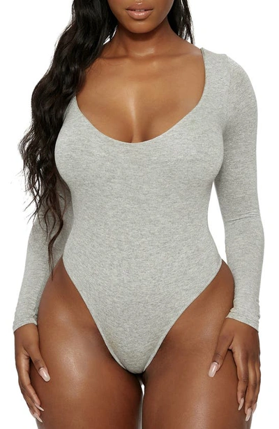 Shop Naked Wardrobe The Come Around Bodysuit In Heather Grey