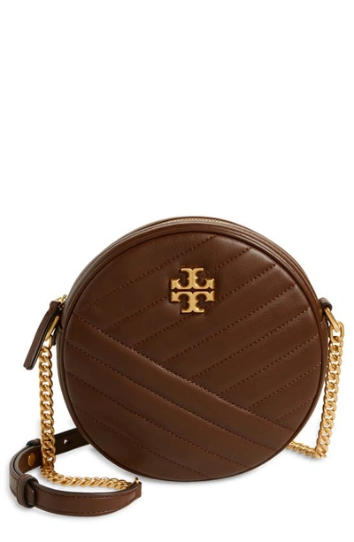 Shop Tory Burch Kira Chevron Quilted Leather Circle Crossbody Bag In Fudge Rolled Brass