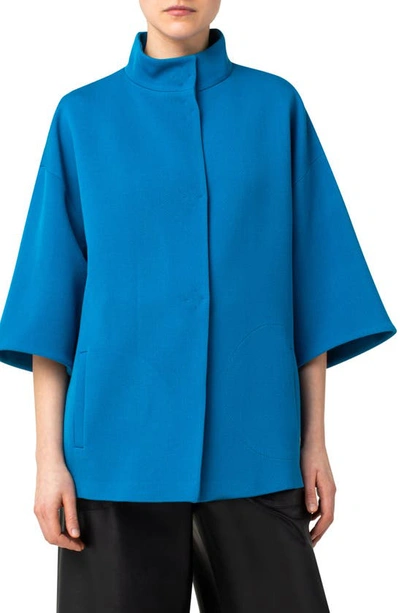Shop Akris Punto Wool Tricotine Car Coat In Electric Blue