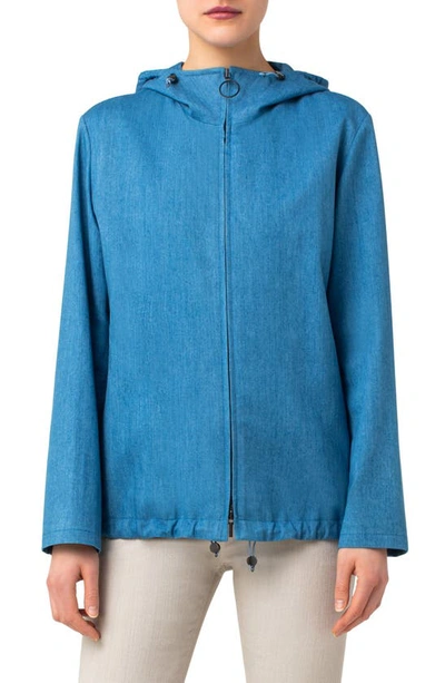 Shop Akris Punto Hooded Denim Jacket In Blue Denim