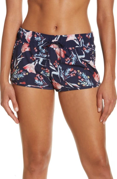 Shop O'neill Laney Floral Print Stretch Board Shorts In Black