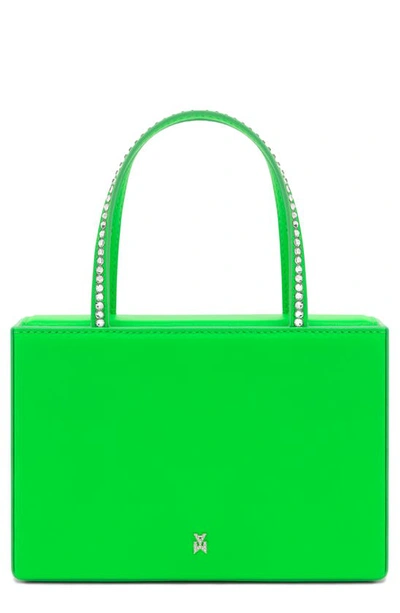 Shop Amina Muaddi Amini Gilda Leather Top Handle Bag In Green Nappa White Crystals