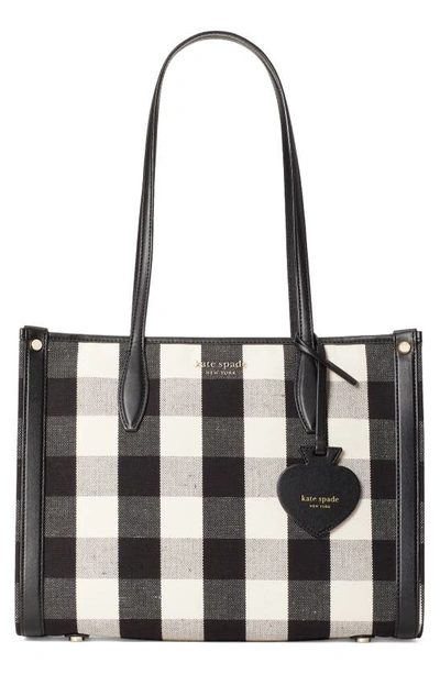 Shop Kate Spade Market Medium Gingham Tote In Black Multi