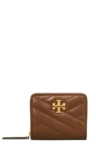 Shop Tory Burch Kira Chevron Quilted Bifold Wallet In Fudge / Rolled Brass