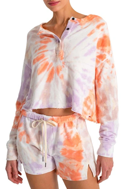 Shop N:philanthropy Harleen Front Button Crop Sweatshirt In Summer Twist Tie Dye