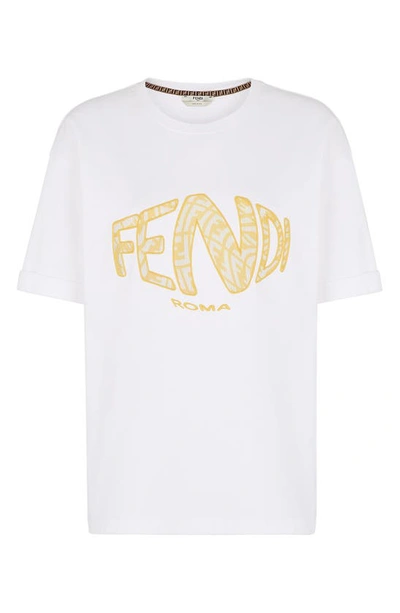 Shop Fendi X Sarah Coleman Fisheye Logo Embroidered T-shirt In White
