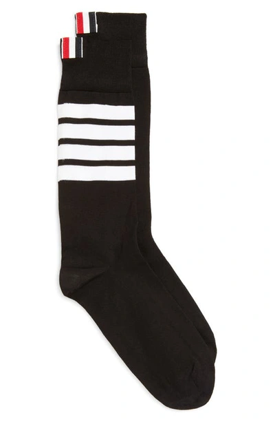 Shop Thom Browne 4-bar Cotton Blend Mid Calf Socks In Black