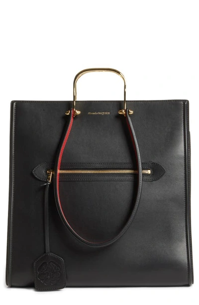 Shop Alexander Mcqueen The Tall Story Leather Tote In Black Rose