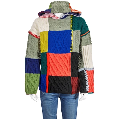 Shop Burberry Patchwork Wool Cotton Blend Hoodie In Multicolor, Size X-small In N,a