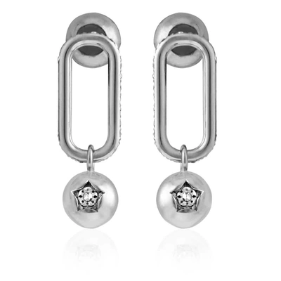 Shop Burberry Crystal Charm Palladium-plated Drop Dangle Earrings In Palladio/crystal
