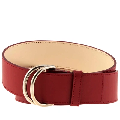 Shop Burberry Double D-ring Colorblock Leather Belt In Crimson/limestone