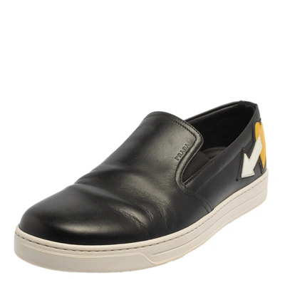 Pre-owned Prada Black Leather Slip On Sneakers Size 41.5