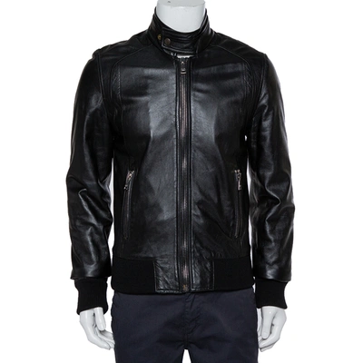 Pre-owned Dolce & Gabbana Black Lamb Leather Zip Front Jacket M
