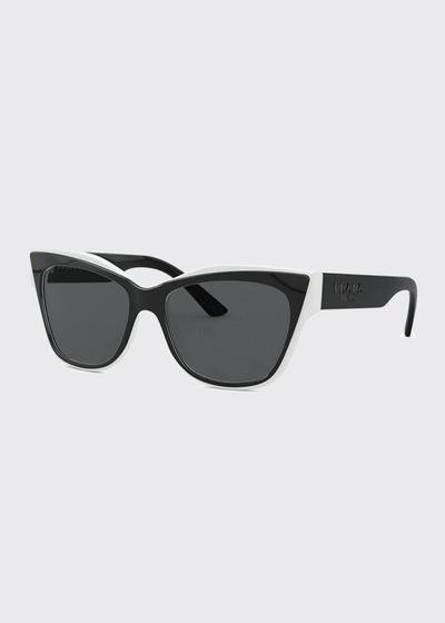 Shop Prada Overlay Cat-eye Acetate Sunglasses In Black/white