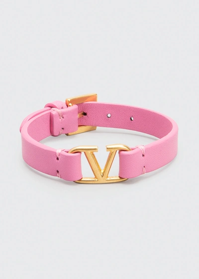 Shop Valentino Vlogo Leather Bracelet In Dawn Pink