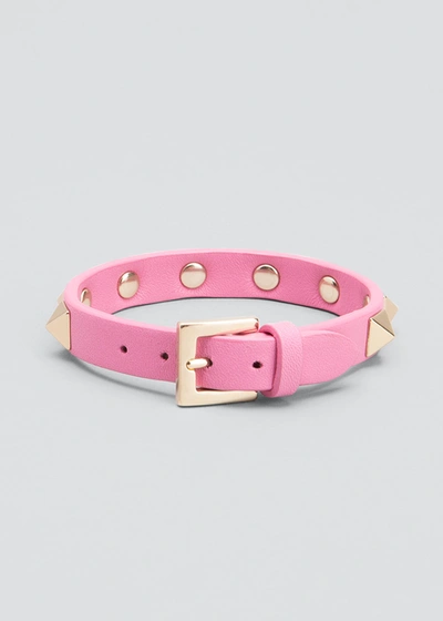 Shop Valentino Rockstud Leather Buckle Bracelet In Dawn Pink