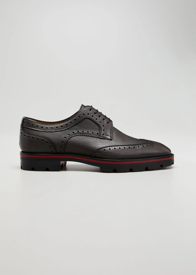 Shop Christian Louboutin Men's Laurlaf Brogue Leather Red Sole Derby Shoes In E424 Ombre