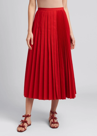 Shop Valentino Pleated Midi Skirt In Red