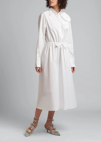 Shop Valentino Blossom-detail Poplin Midi Shirtdress In White