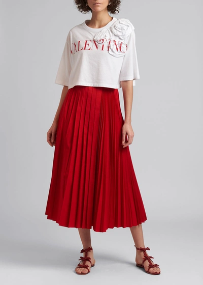 Shop Valentino Logo-print Blossom-detail Cropped T-shirt In White/red