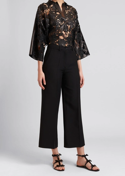 Shop Valentino Cropped Wool-silk Pants In Black
