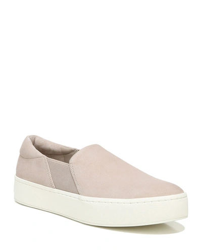 Shop Vince Warren Suede Slip-on Platform Sneakers In Pearl