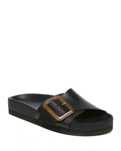 Shop Vince Grant Leather Buckle Platform Sandals In Black