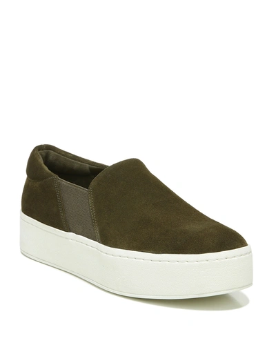 Shop Vince Warren Suede Slip-on Platform Sneakers In Militare